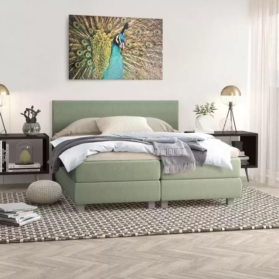 Beddenplein Boxspring Ibiza Inclusief 7-zones pocketveringmatras Olijfgroen 140x200 cm