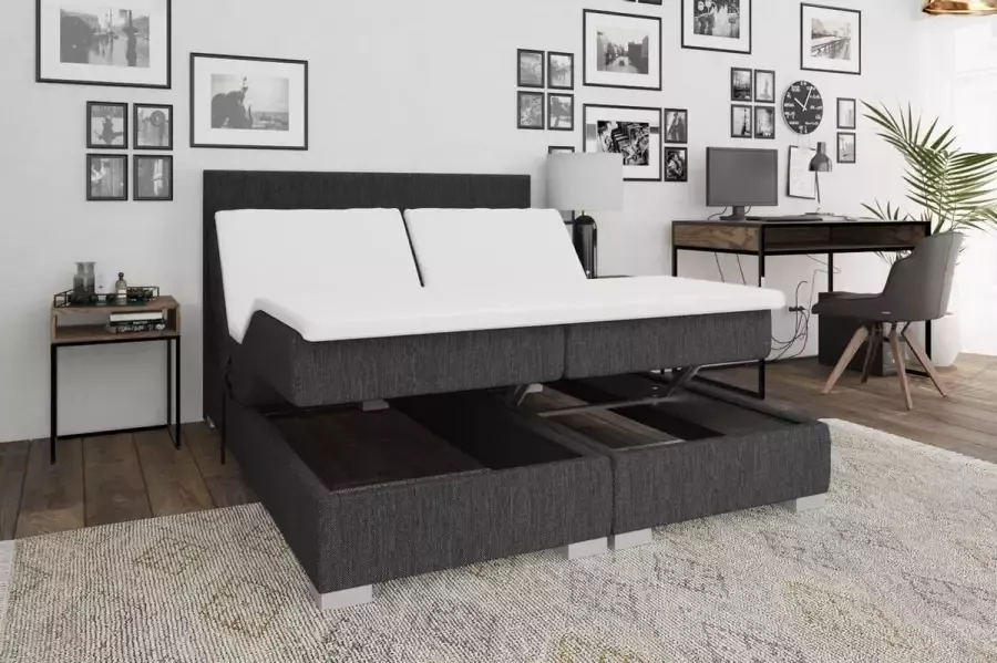 Beddenplein Elektrische Boxspring Tokyo Inclusief 5-zones pocketveringmatras Antraciet 160x200 cm