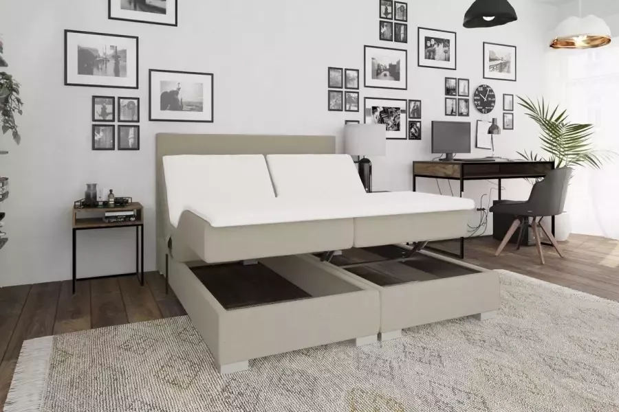 Beddenplein Elektrische Boxspring Tokyo Inclusief 5-zones pocketveringmatras Crème 140x200 cm