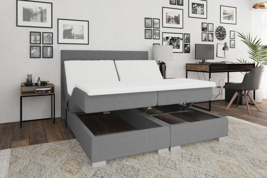 Beddenplein Elektrische Boxspring Tokyo Inclusief 5-zones pocketveringmatras Grijs 160x200 cm