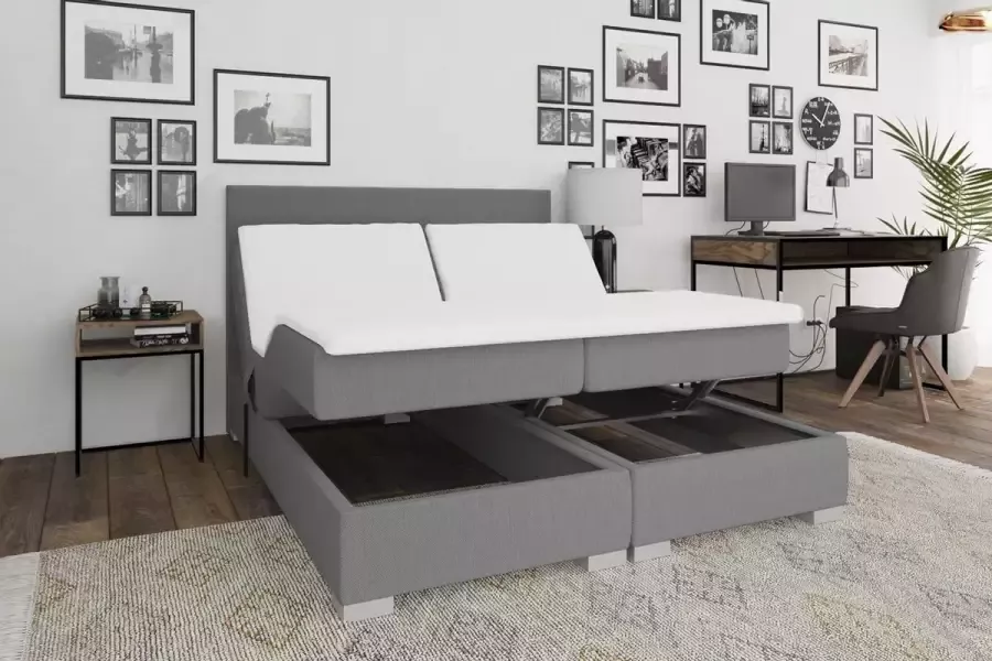 Beddenplein Elektrische Boxspring Tokyo Inclusief 5-zones pocketveringmatras Grijs 180x200 cm
