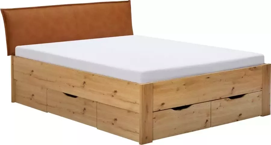 Beddenreus Basic Bed Space met lederlook hoofdbord en opbergladen 120 x 200 cm eiken + bruin