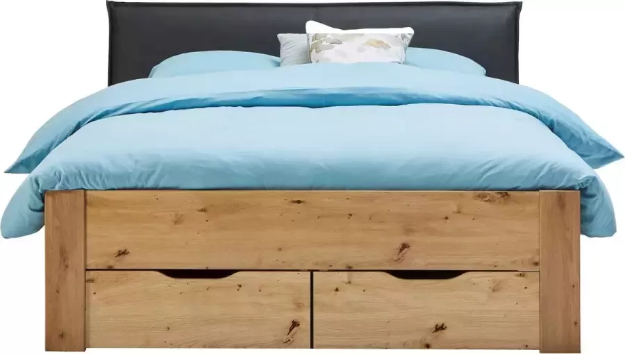 Beddenreus Basic Bed Space met lederlook hoofdbord en opbergladen 120 x 200 cm eiken + zwart