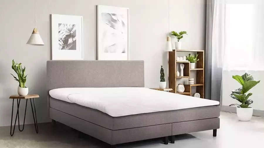 Beddenreus Basic Boxspring Boston vlak met gestoffeerde matrassen 160 x 200 cm lichtgrijs