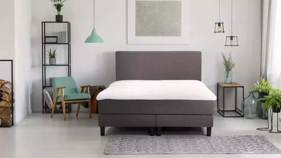 Beddenreus Basic Boxspring Boston vlak met gestoffeerde matrassen 180 x 200 cm donkergrijs