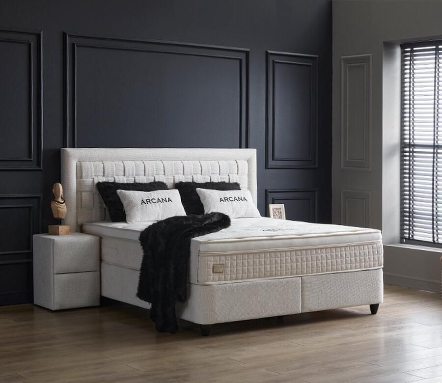 Beddenscout24 Boxspring bed met opbergruimte 160x200 cm Wit Opbergbed Arcana Inclusief matras en topper