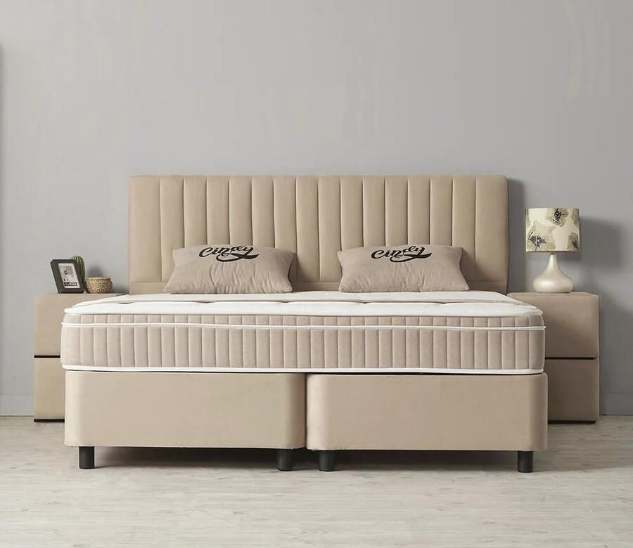 Beddenscout24 Boxspring bed met opbergruimte 140x200 cm beige Opbergbed Cindy