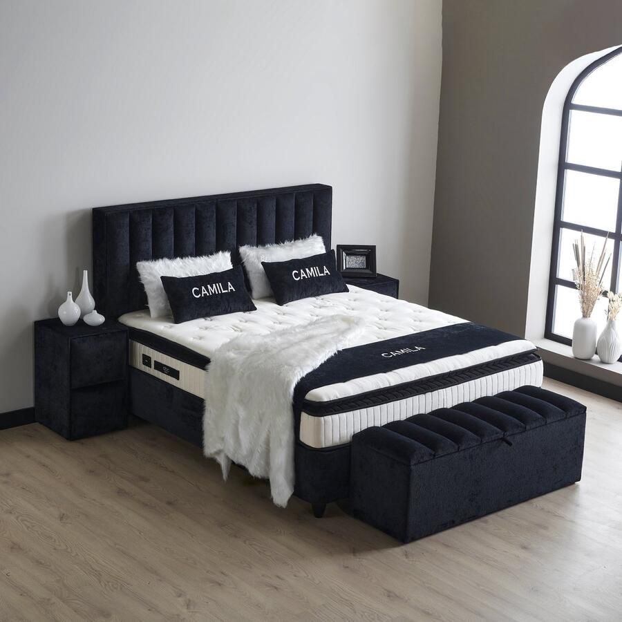 Beddenscout24 Boxspring bed met opbergruimte 140x200 cm Zwart Opbergbed Camila Inclusief matras en topper - Foto 2