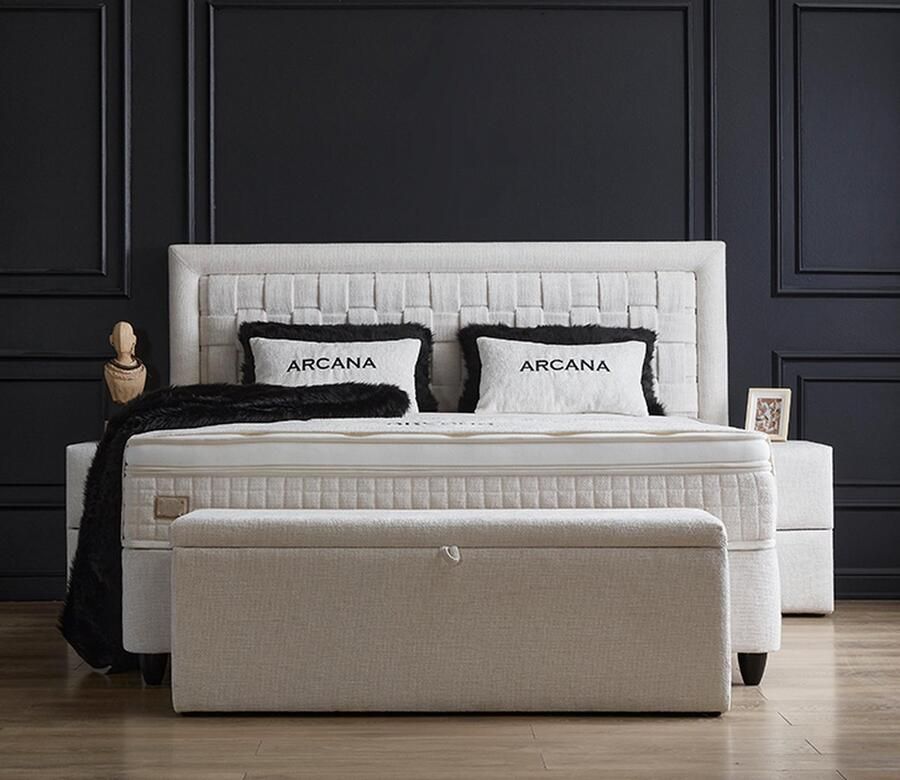 Beddenscout24 Boxspring bed met opbergruimte 160x200 cm Wit Opbergbed Arcana Inclusief matras en topper - Foto 2