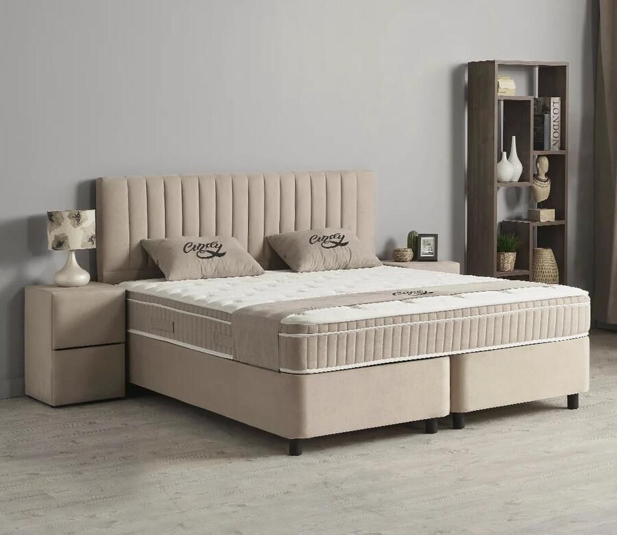 Beddenscout24 Boxspring bed met opbergruimte 180x200 cm beige Opbergbed Cindy