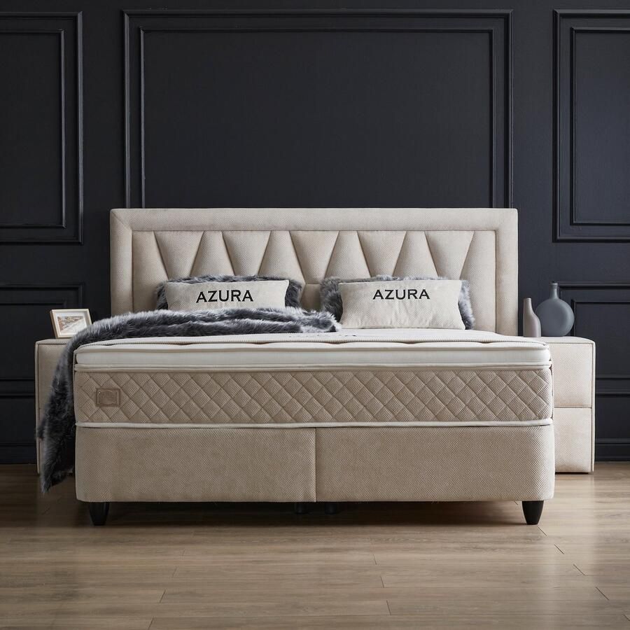 Beddenscout24 Boxspring bed met opbergruimte 90x200 cm Beige Opbergbed Azura Inclusief matras en topper - Foto 2