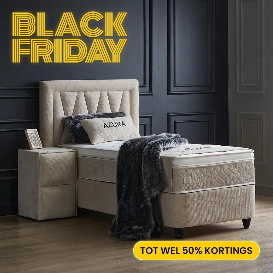 Beddenscout24 Boxspring bed met opbergruimte 90x200 cm Beige Opbergbed Azura Inclusief matras en topper