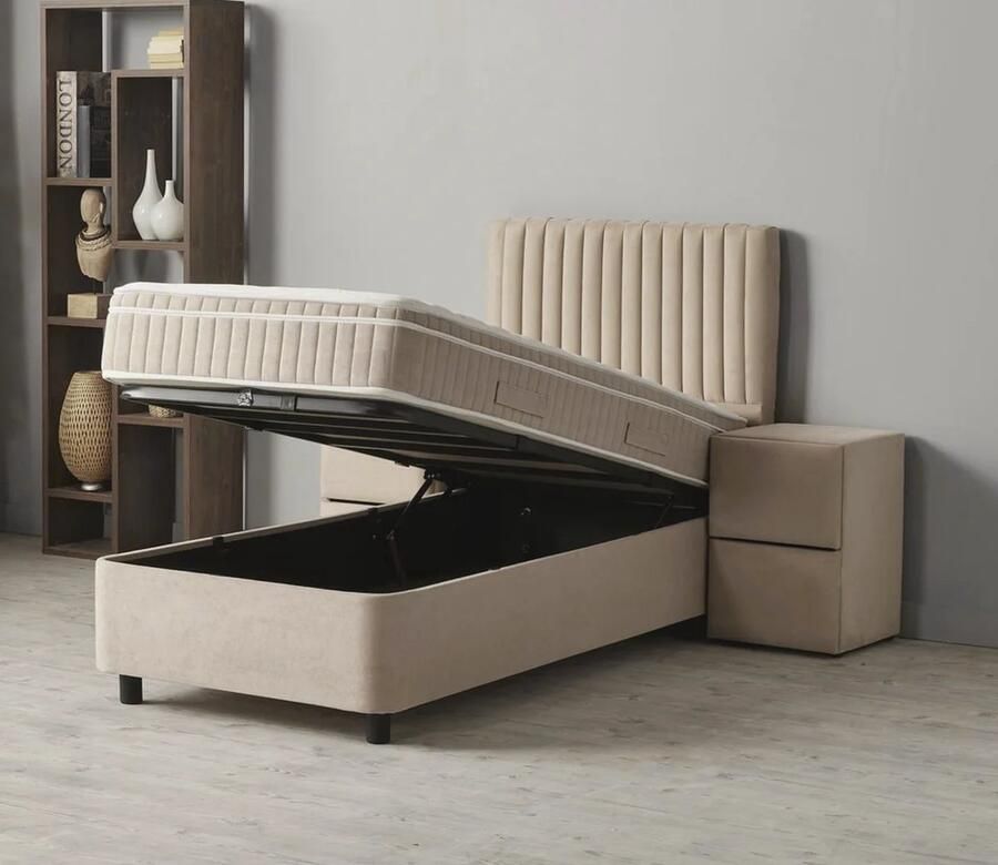 Beddenscout24 Boxspring bed met opbergruimte 90x200 cm beige Opbergbed Cindy Inclusief matras en topper - Foto 3