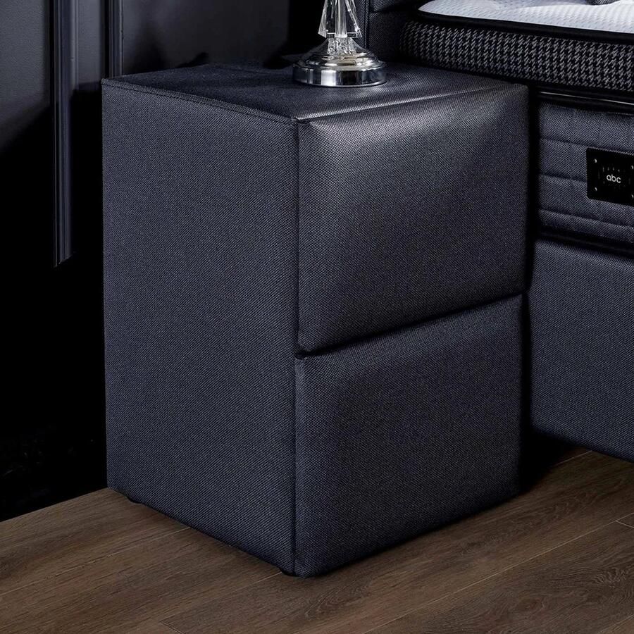 Beddenscout24 Boxspring bed met opbergruimte 90x200 cm Grijs Opbergbed Hamilton Inclusief 32 cm matras en topper HR- Koudschuim