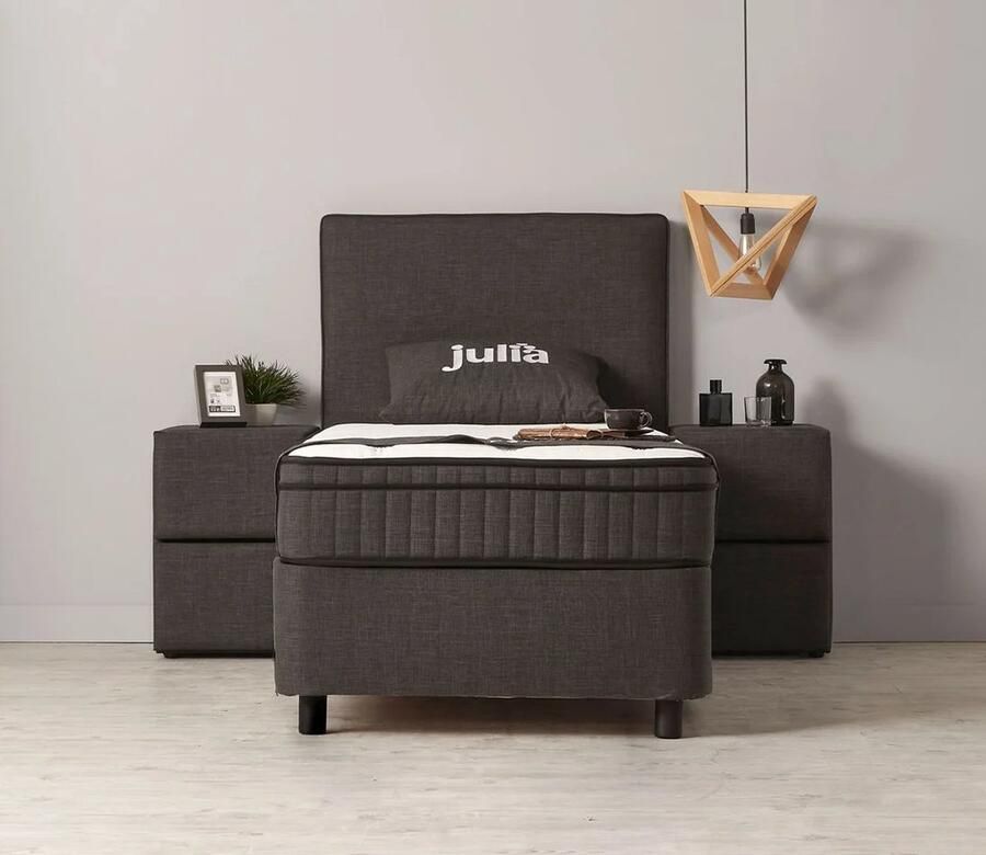 Beddenscout24 Boxspring bed met opbergruimte 90x200 cm grijs Opbergbed Julia Inclusief matras en topper - Foto 2