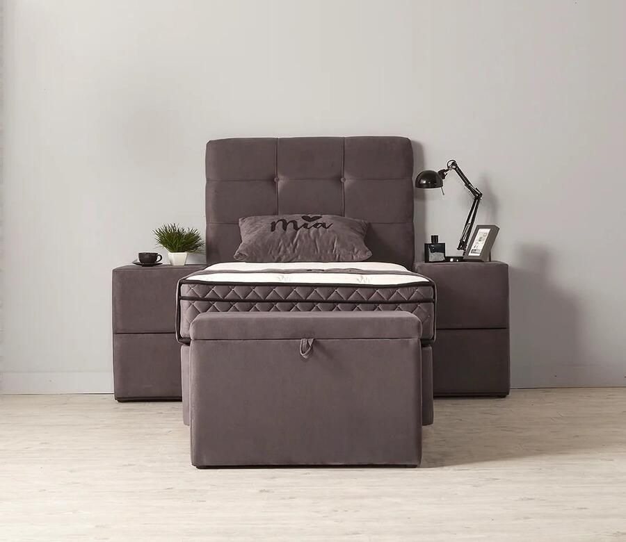 Beddenscout24 Boxspring bed met opbergruimte 90x200 cm grijs Opbergbed Mia Inclusief matras en topper - Foto 2