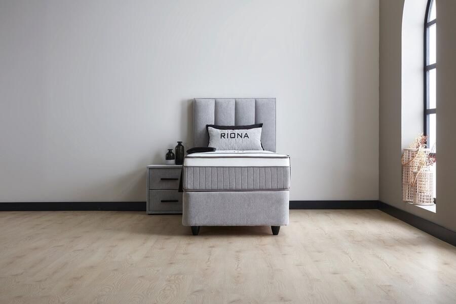 Beddenscout24 Boxspring bed met opbergruimte 90x200 cm Grijs Opbergbed Riona Inclusief matras en topper - Foto 3