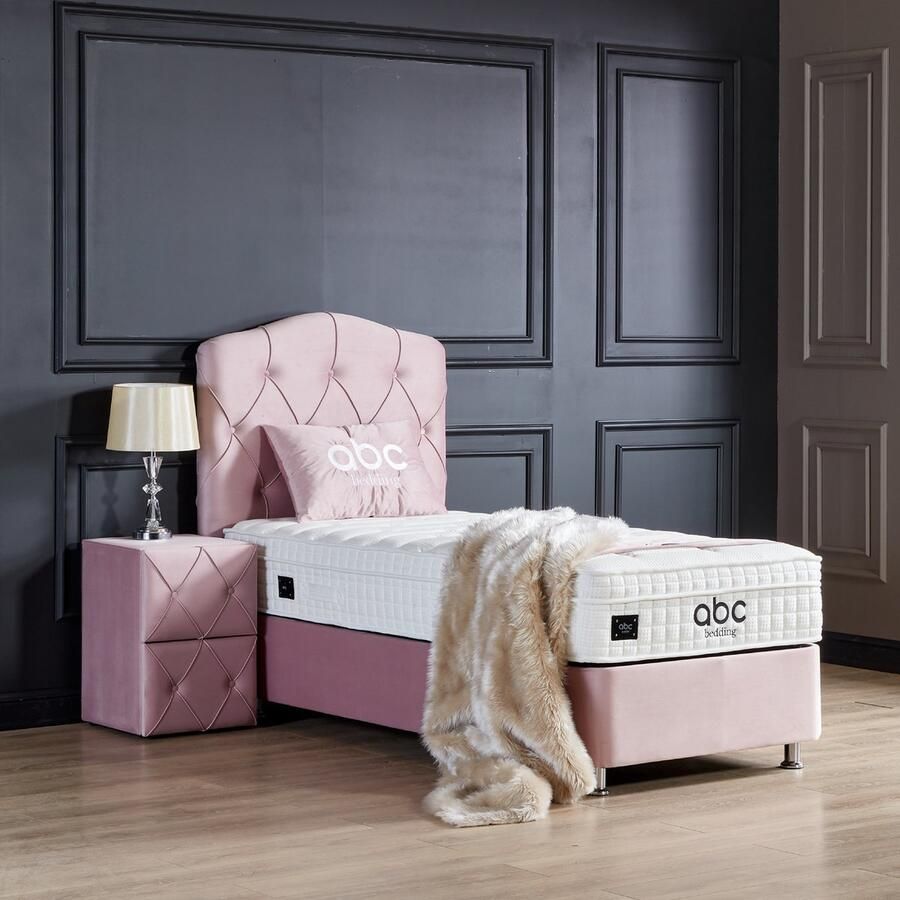 Beddenscout24 Boxspring bed met opbergruimte 90x200 cm Roze Opbergbed Juliet Exclusief matras en topper - Foto 2
