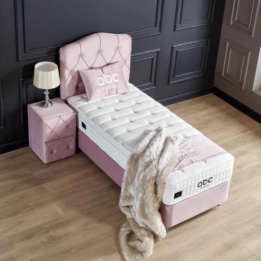 Beddenscout24 Boxspring bed met opbergruimte 90x200 cm Roze Opbergbed Juliet Exclusief matras en topper