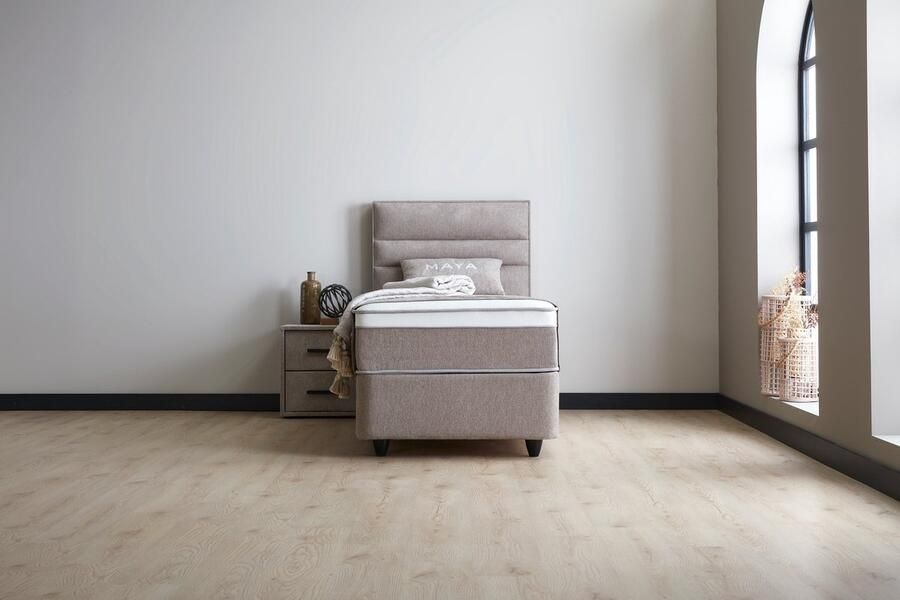 Beddenscout24 Boxspring bed met opbergruimte 90x200 cm Taupe Opbergbed Maya Inclusief 28 cm matras en topper HR- Koudschuim - Foto 2