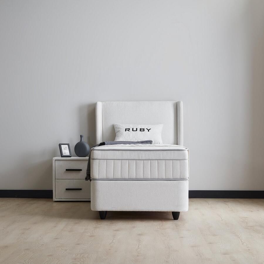 Beddenscout24 Boxspring bed met opbergruimte 90x200 cm Wit Opbergbed Ruby Inclusief 28 cm matras en topper HR- Koudschuim - Foto 2