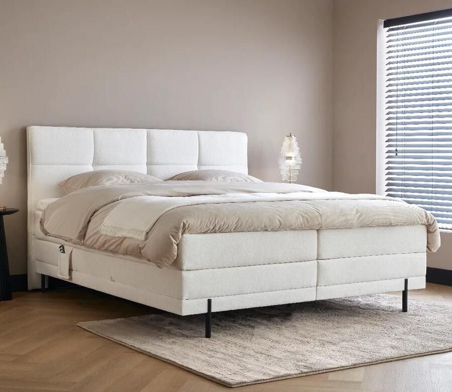 Beddenscout24 Elektrische Boxspring 180x200 cm Wit Elektrische Boxspring Maxima Inclusief cm matras en topper HR- Koudschuim