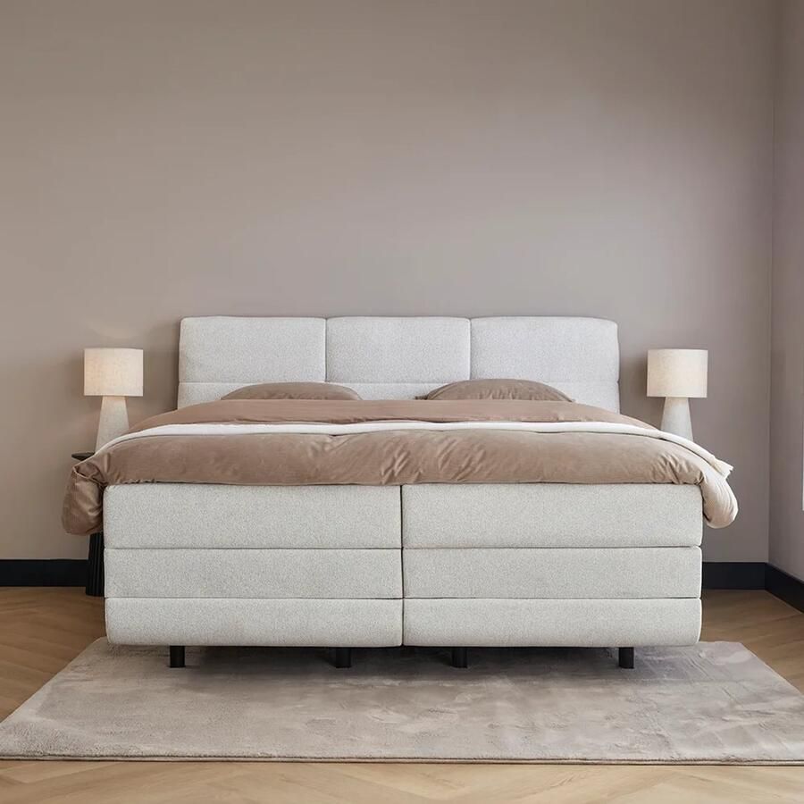 Beddenscout24 Boxspringbed Elektrische Complete Set 160x200 Beige Gaya Inclusief cm matras en topper HR- Koudschuim