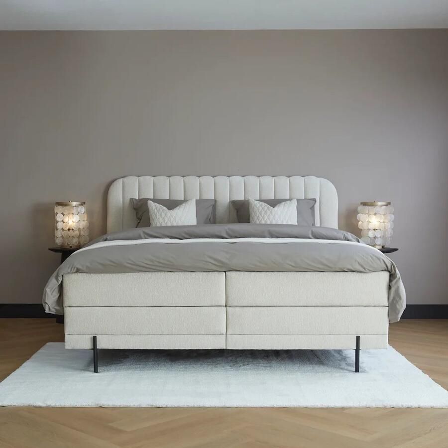 Beddenscout24 Boxspringbed Elektrische Complete Set 160x200 Gebroken Wit Amanda Inclusief cm matras en topper HR- Koudschuim