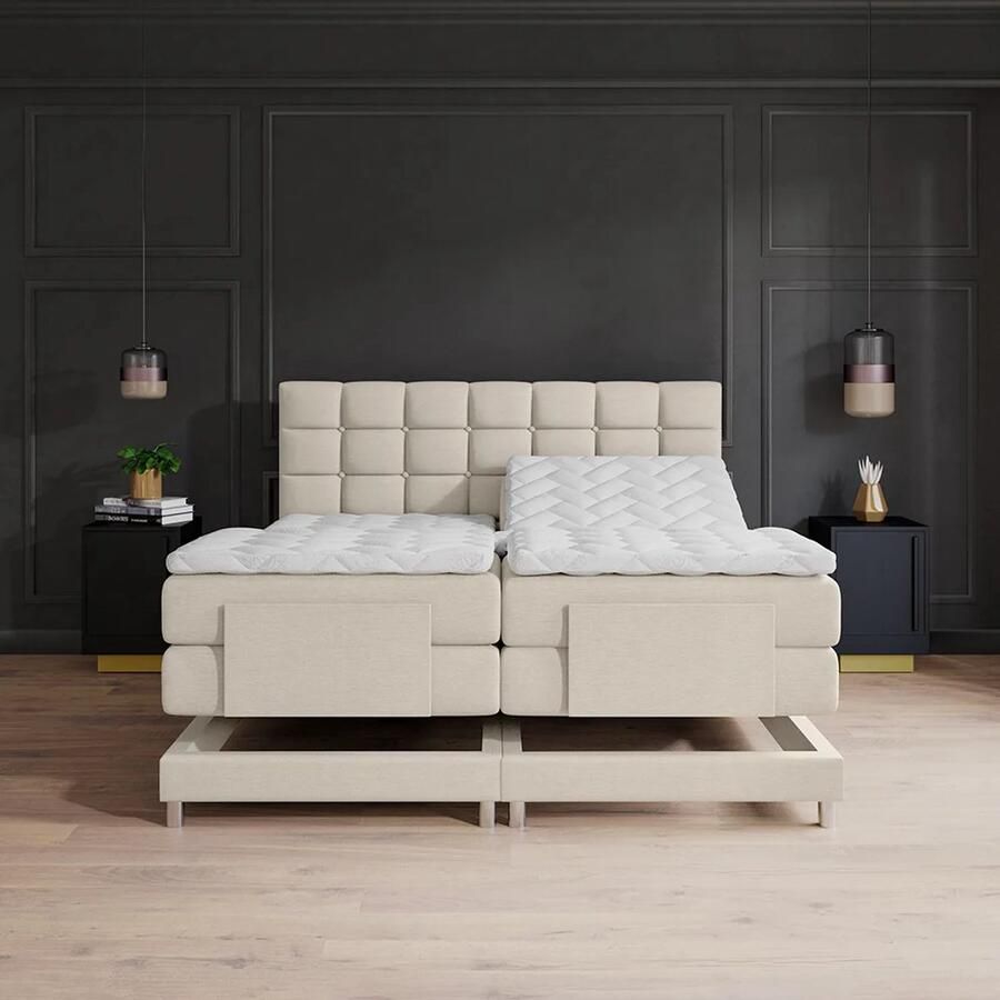 Beddenscout24 Boxspringbed Elektrische Dublin Beige 160x200 Inclusief cm matras en topper Comfortschuim