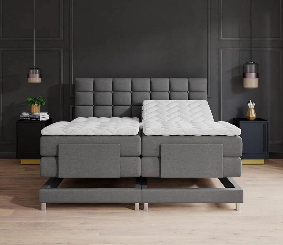 Beddenscout24 Boxspringbed Elektrische Dublin Grijs 180x200 Inclusief cm matras en topper Comfortschuim
