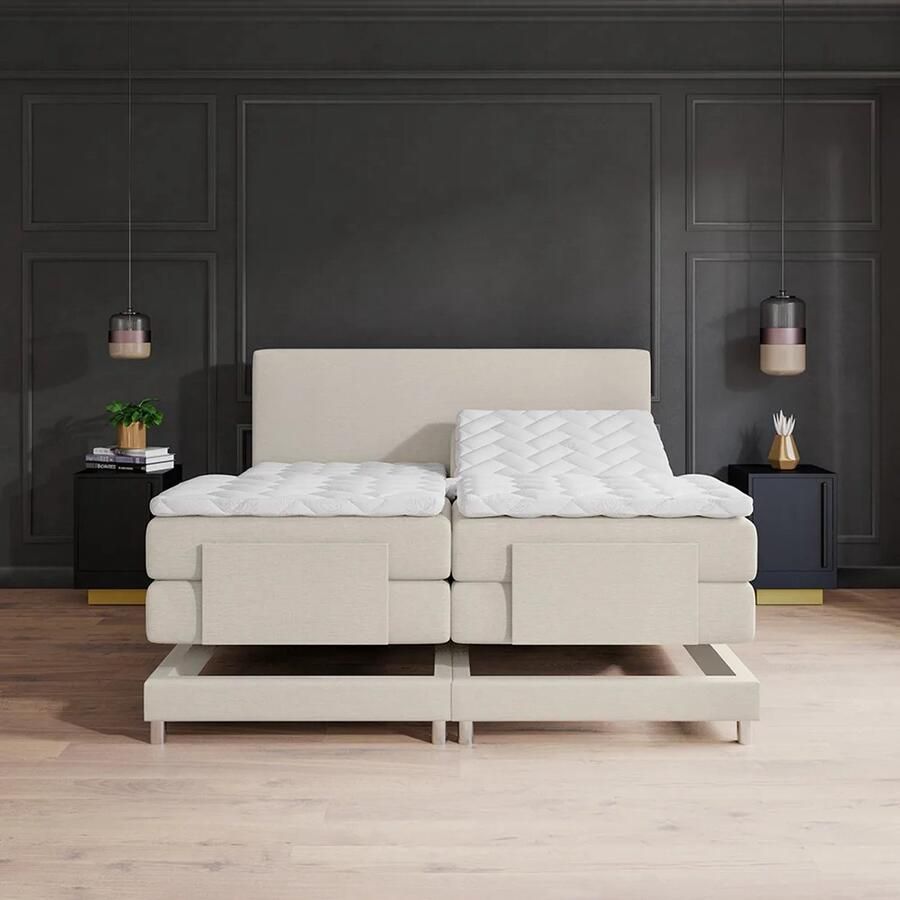 Beddenscout24 Boxspringbed Elektrische Nika Beige 180x200 Inclusief cm matras en topper Comfortschuim