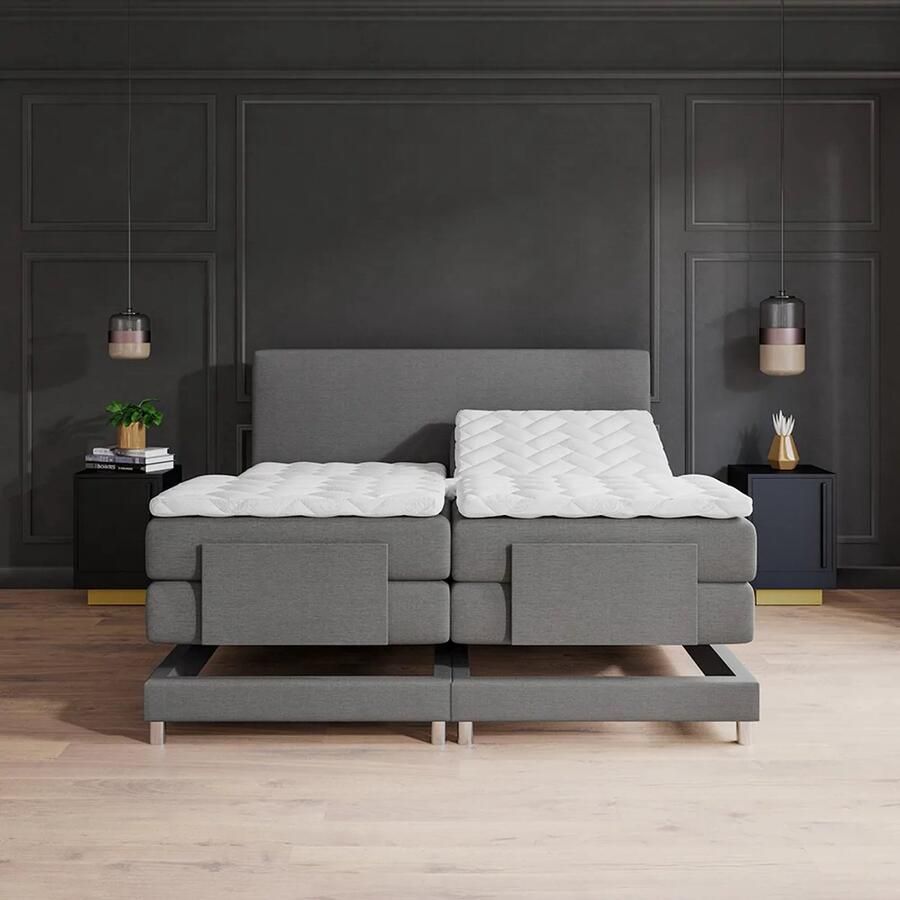 Beddenscout24 Boxspringbed Elektrische Nika Grijs 160x200 Inclusief cm matras en topper Comfortschuim