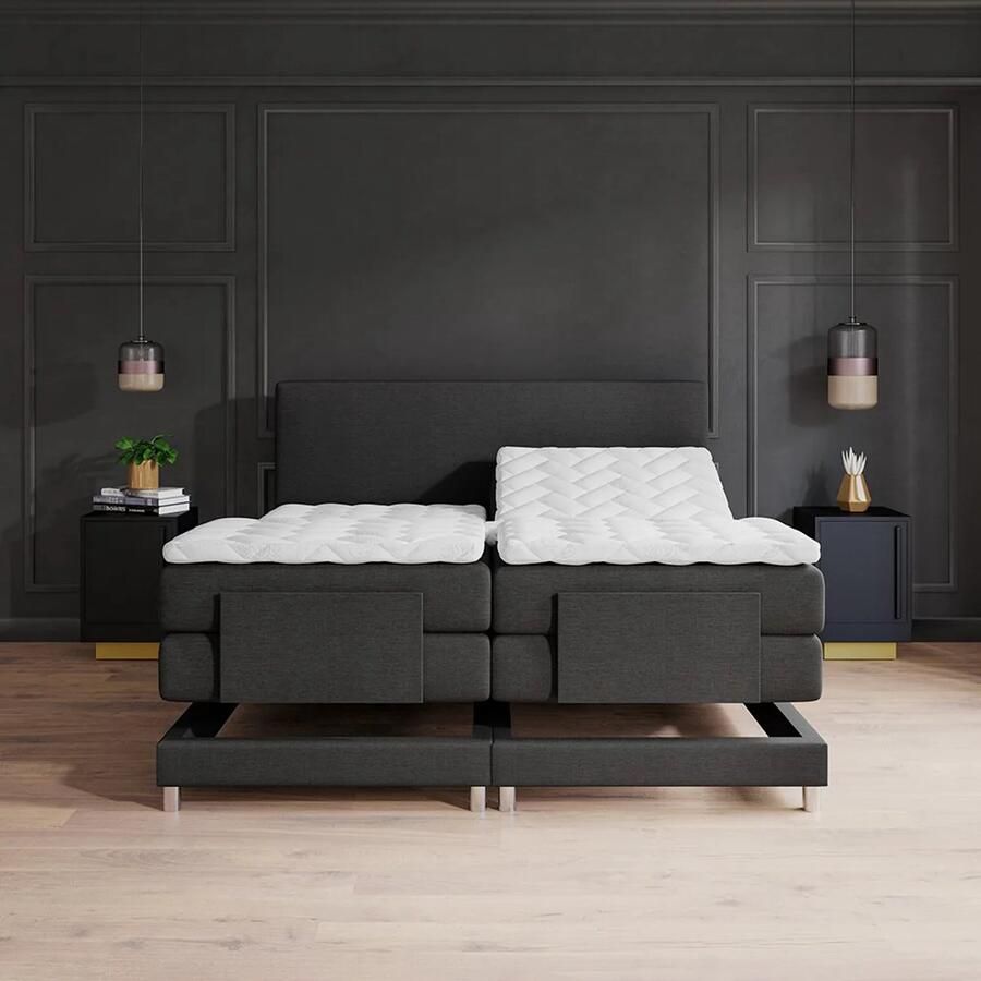 Beddenscout24 Boxspringbed Elektrische Nika Zwart 160x200 Inclusief cm matras en topper Comfortschuim