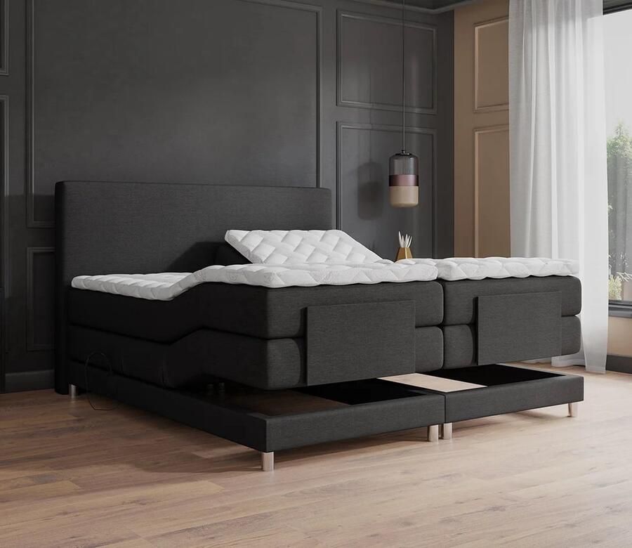 Beddenscout24 Boxspringbed Elektrische Nika Zwart 180x200 Inclusief cm matras en topper Comfortschuim