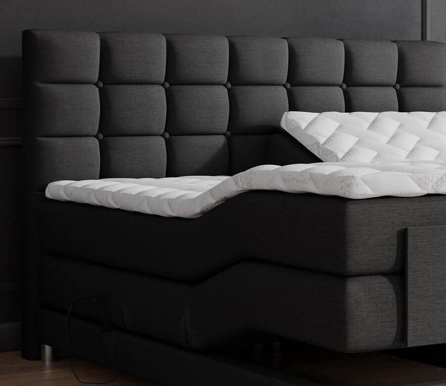 Beddenscout24 Elektrische Boxspring Dublin Zwart 160x200 Compleet Gratis Levering Inclusief cm matras en topper Comfortschuim