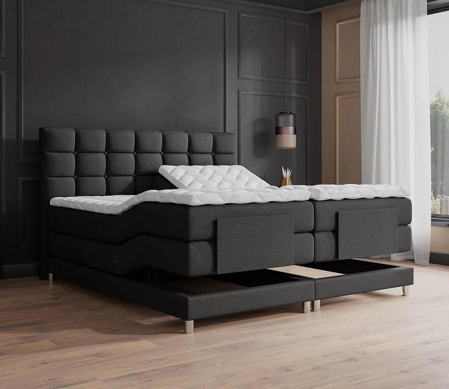 Beddenscout24 Elektrische Boxspring Dublin Zwart 180x200 Compleet Gratis Levering Inclusief cm matras en topper Comfortschuim