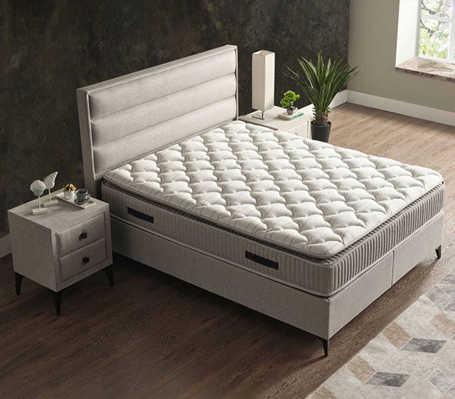 Beddenscout24 Boxspring bed met opbergruimte 160x200 cm Beige Opbergbed Emilia
