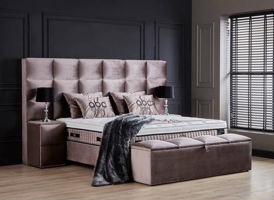 Beddenscout24 Boxspring bed met opbergruimte 160x200 cm Bronze Cullinan Inclusief matras en topper
