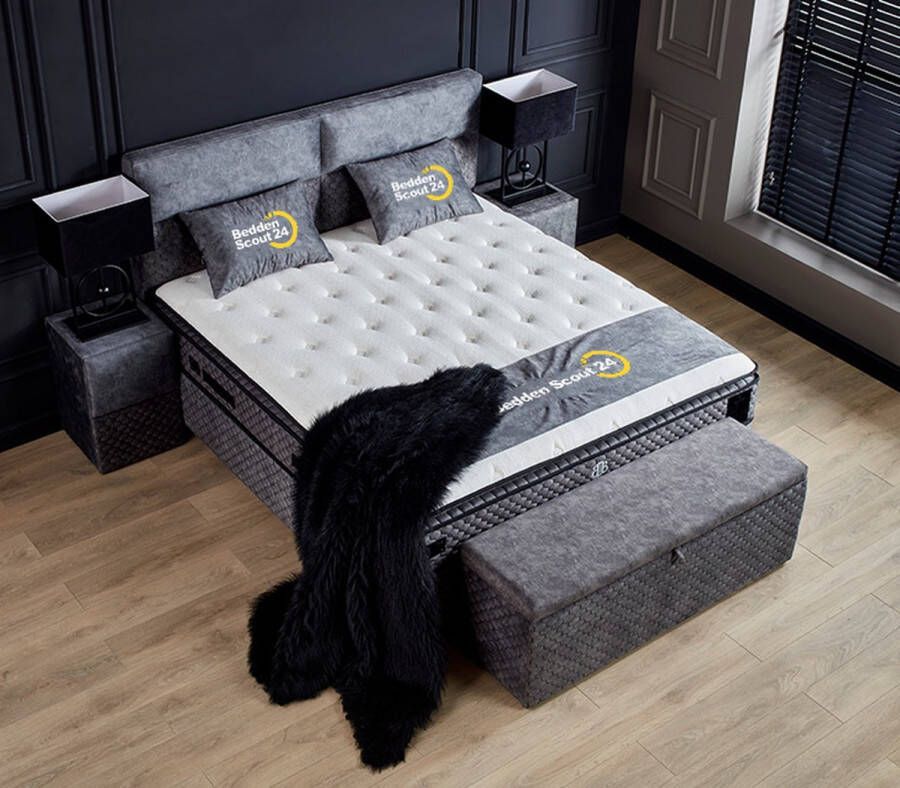 Beddenscout24 Boxspring bed met opbergruimte 160x200 cm Grijs Babylon