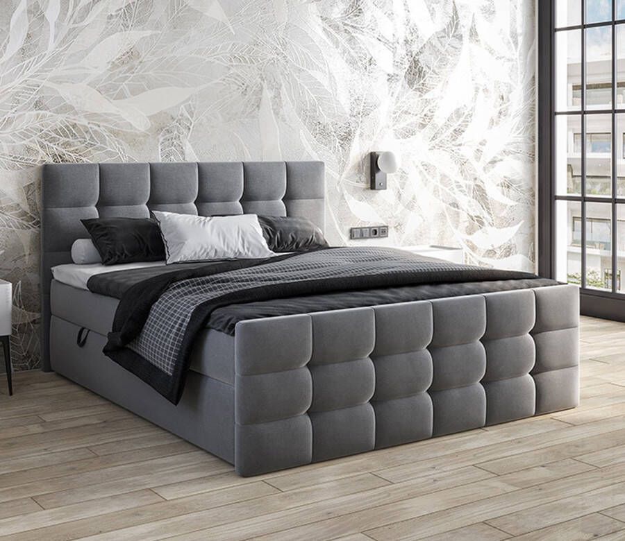 Beddenscout24 Boxspring bed met opbergruimte 160x200 cm Grijs Opbergbed Zara