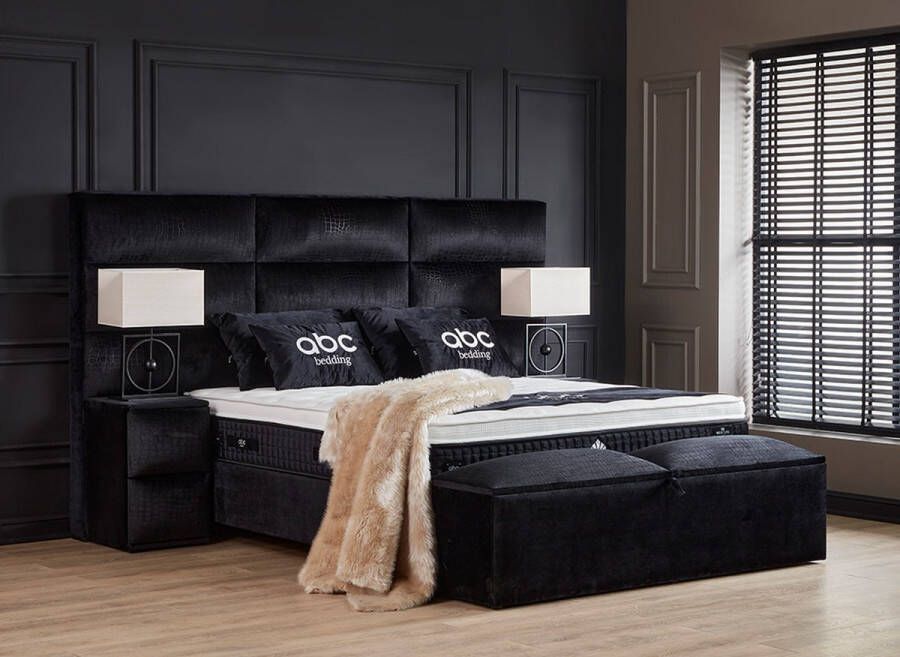 Beddenscout24 Boxspring bed met opbergruimte 160x200 cm Zwart Mercure Excl. Nachtkasten