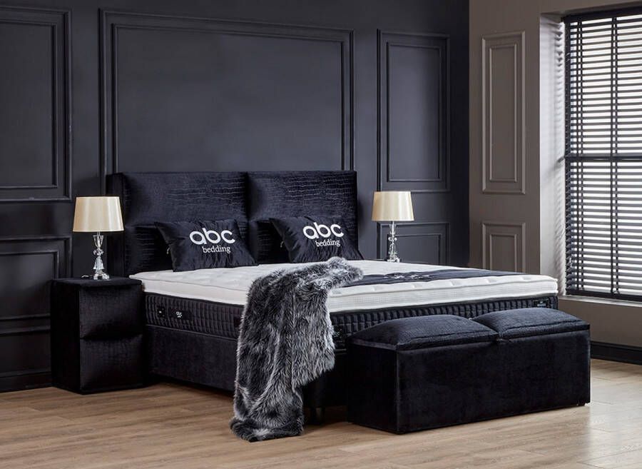 Beddenscout24 Boxspring bed met opbergruimte 160x200 cm Zwart Monaco