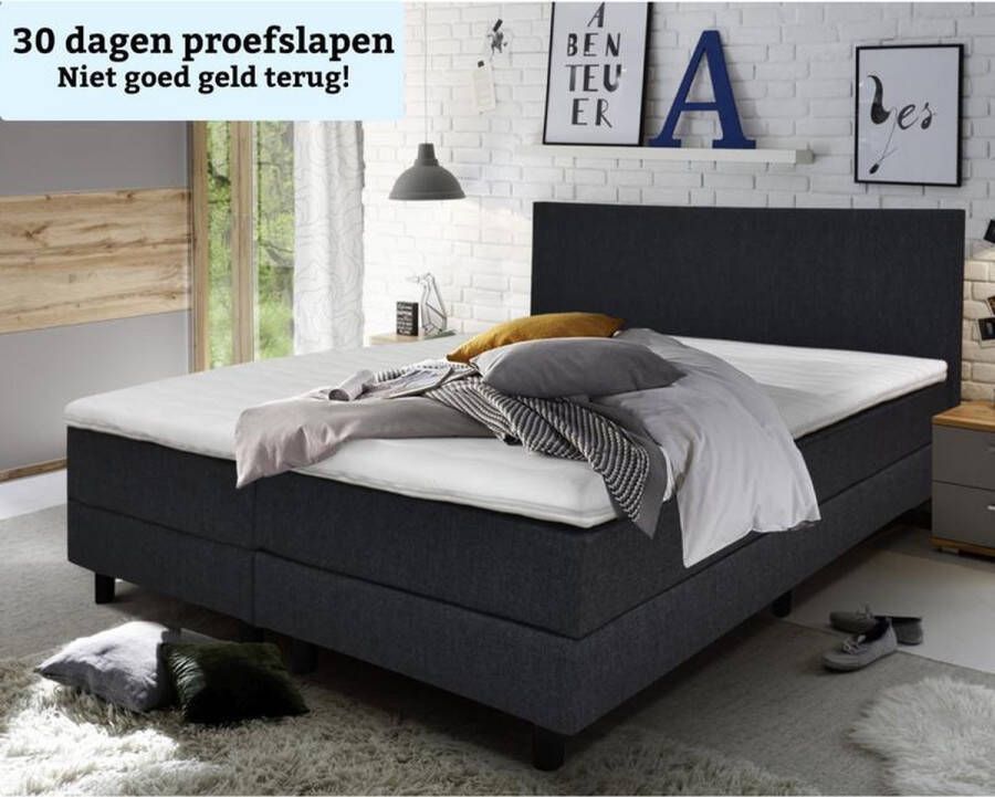 BeddenSter Boxspring bed Barcelona Standaard box Pocketvering matras + Topper 180 x 200 cm Hoofdbord vlak Beige