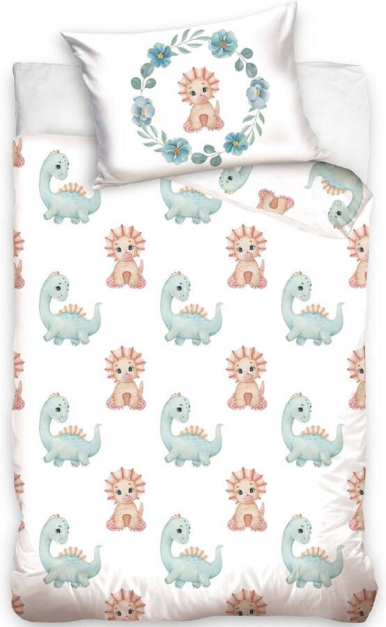 Bedding For You Vrolijk baby katoen dekbedovertrek Dino 100x135 (ledikant) hoogwaardig zacht en ademend huidvriendelijk ideaal voor de babykamer