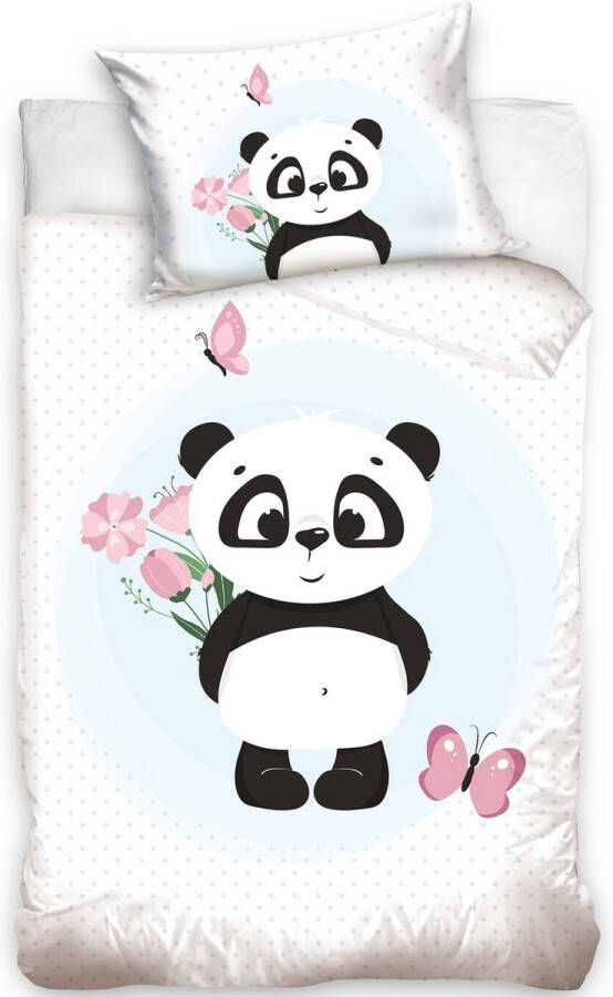 Bedding For You Vrolijk baby katoen dekbedovertrek Schattige Panda 100x135 (ledikant) hoogwaardig zacht en ademend huidvriendelijk ideaal voor de babykamer