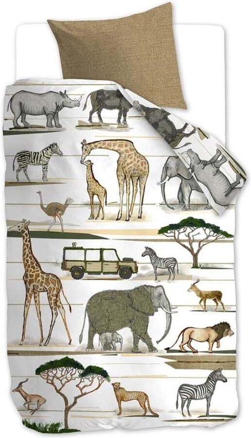 Beddinghouse Kids Jeep Safari Dekbedovertrek Ledikant 100x135 cm Naturel