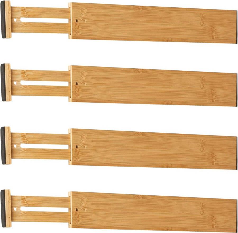Bedeco Natuurlijke Bamboe Lade verdeler lade verdeler verstelbaar (43-56 cm) Opknoping lade opslag systeem organisator voor keuken badkamer slaapkamer dressoir en kantoor Set van 4