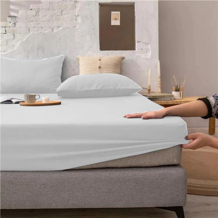 Bedlin Hoeslaken 100% zachte Katoen 160 x 200 cm Hoge hoeken Ook boxspring Wit