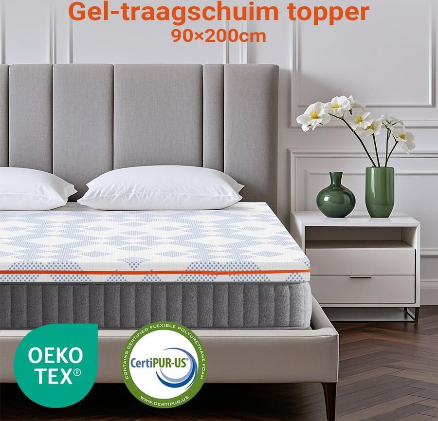 Bedstory Topmatras 90x200 cm Traagschuim Topper Omkeerbare Topdekmatras 7 6 cm dik H3 Hardheidsgraad Gel Koudschuim Memory Foam Topper voor Boxspringbed met Afneembare Zachte Hoes Wasbaar Anti Allergie