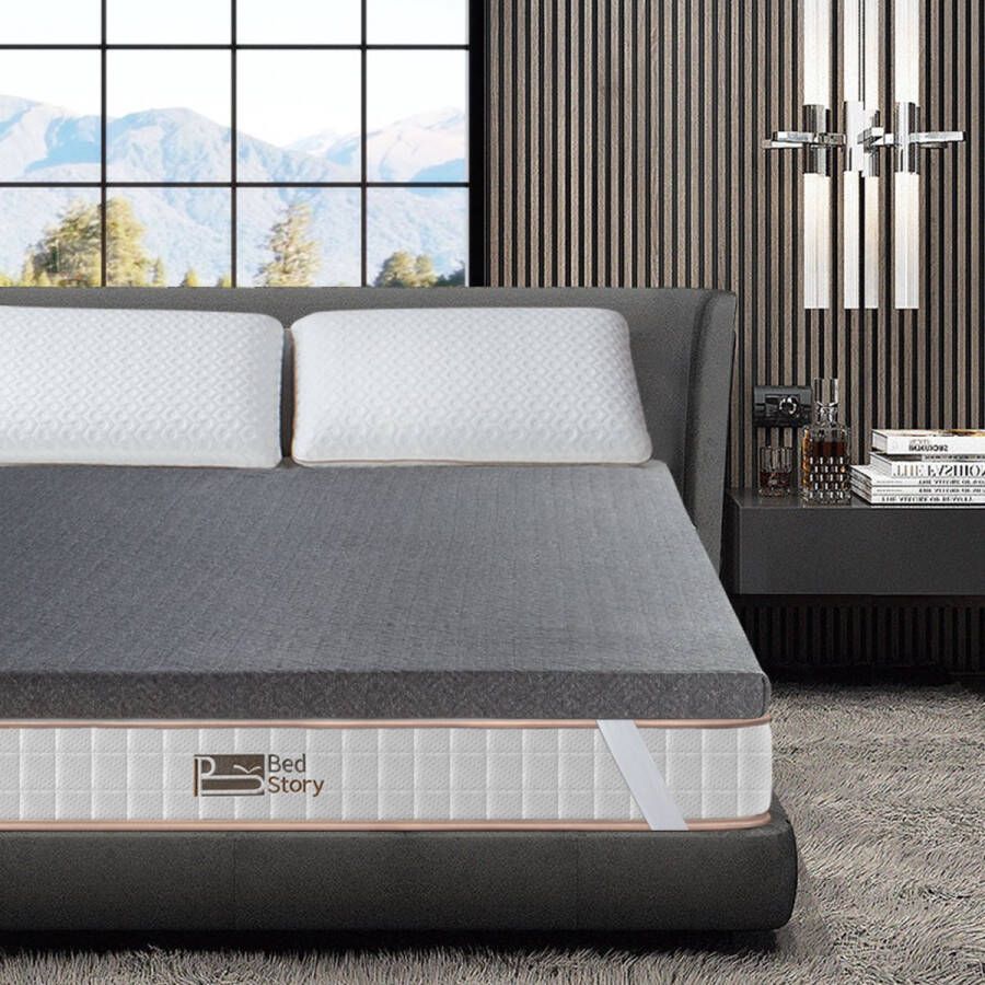 Bedstory Topper 180 x 200 cm Traagschuim Topper Effectieve Drukontlasting Bamboe Houtskoolschuim 180 200 Op Topper Afneembare En Wasbare Hoes Geurloze Anitmijten 5cm Dik